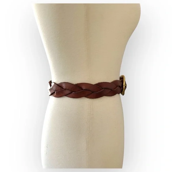 True Vintage Brown Gold Braided Oval Buckle Belt Size L - Picture 4 of 11